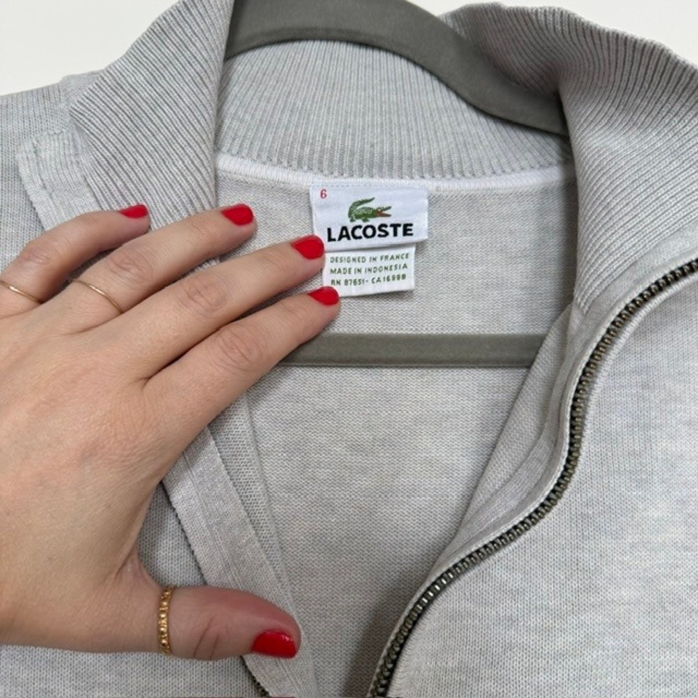 Lacoste Quarter Zip Cotton Sweater XL Size 6 Grey Crocodile Logo Pullover - Picture 3 of 8